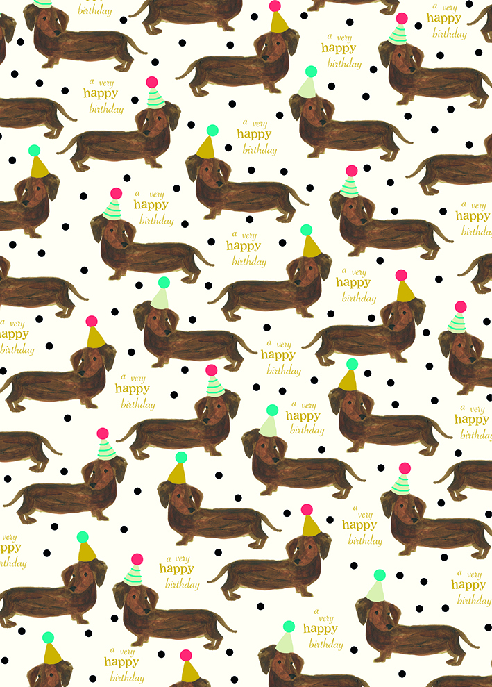 Happy Birthday Sausage Dog Wrapping Paper By Caroline Gardner